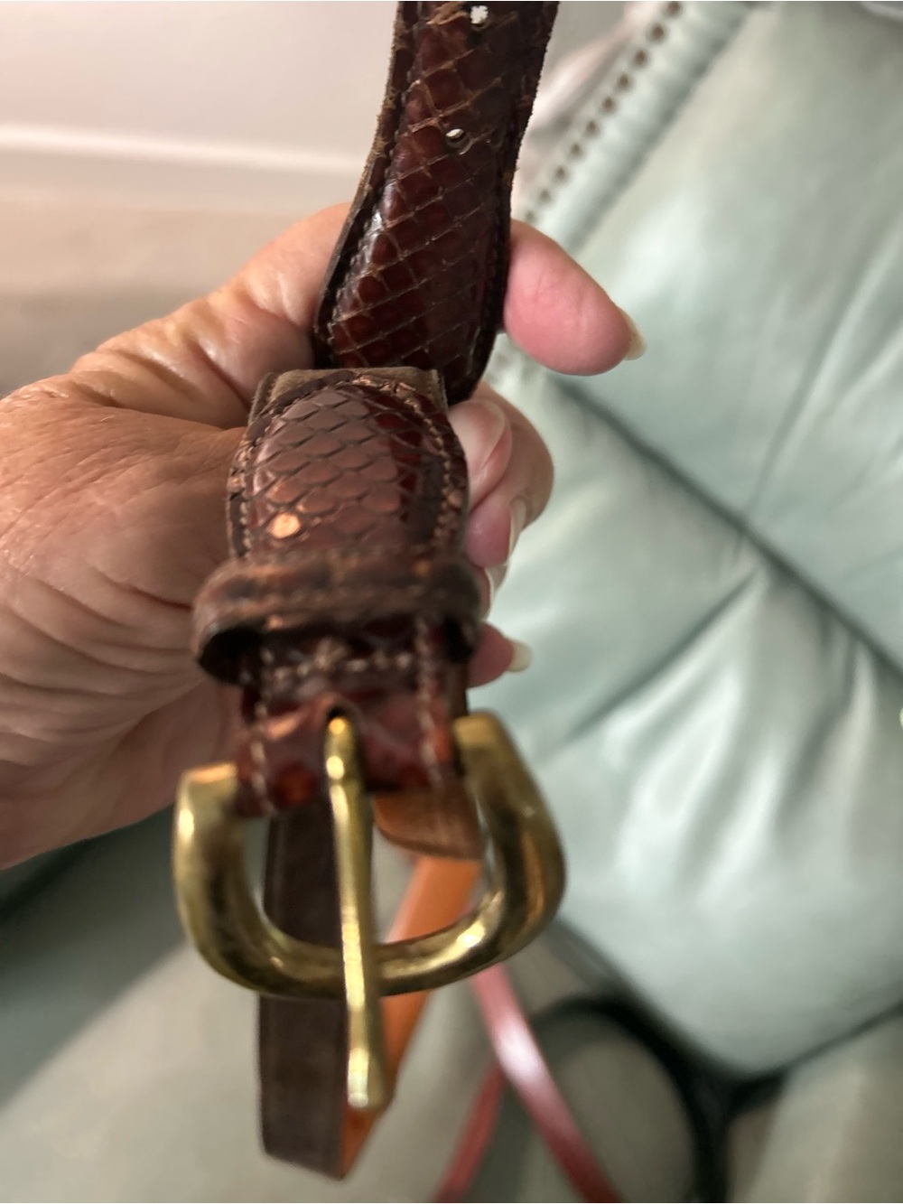 Trafalgar Brown Textured Leather Belt with Gold Buckle